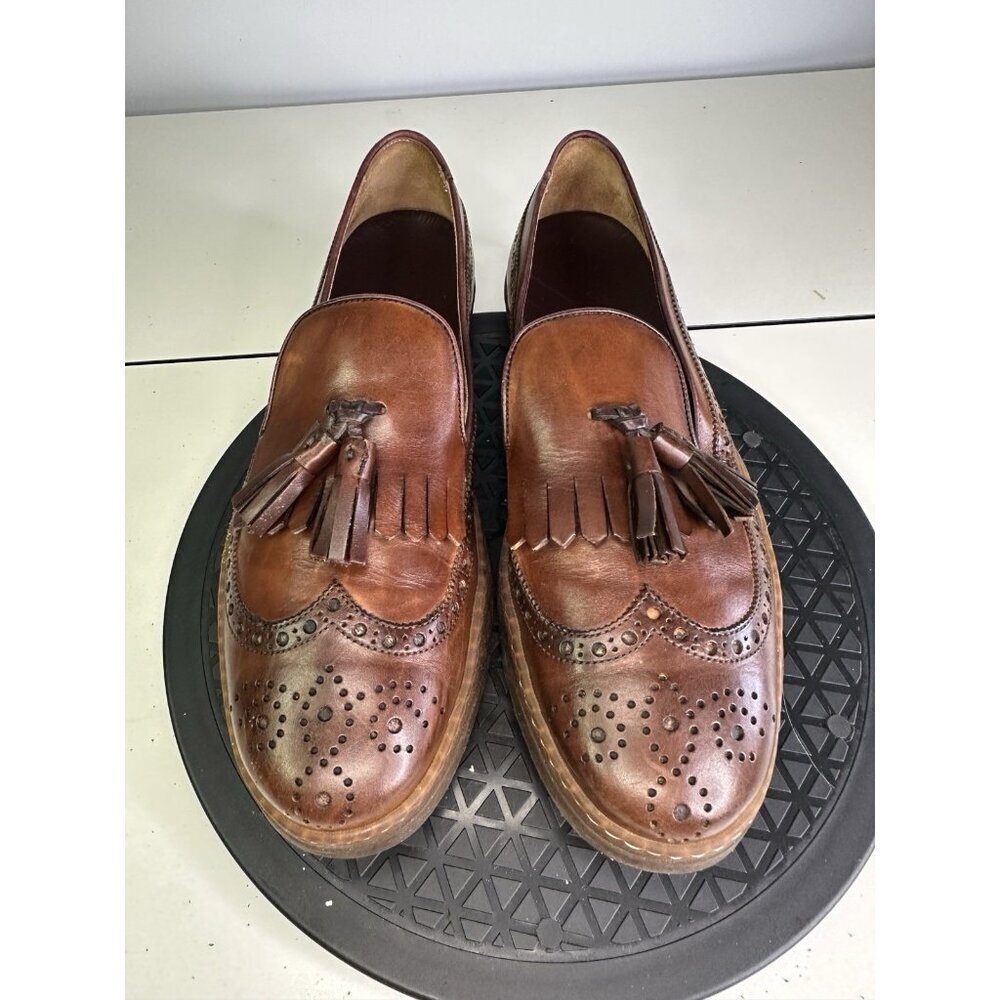 Bruno Magli Oliviero Kiltie Brown Leather Slip On Sneakers - Size 10 M